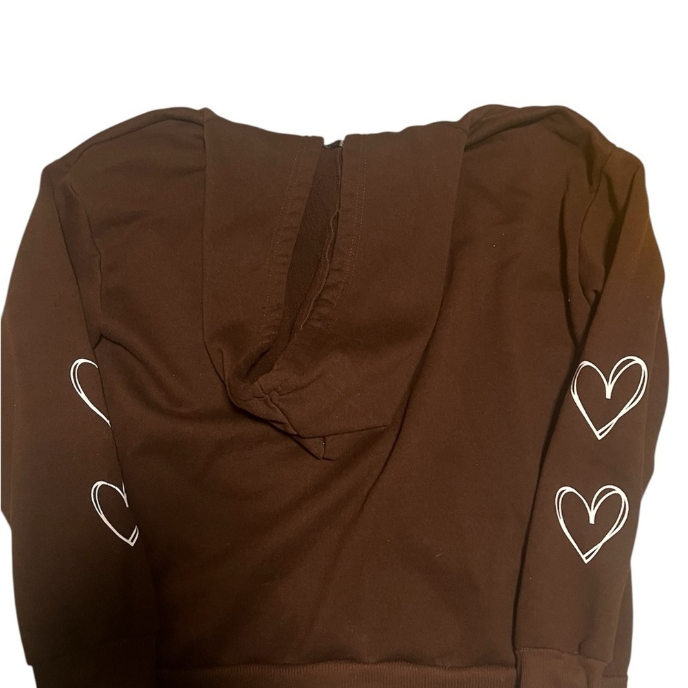 #93 Brown Zip Up Hoodie with White Spider Web Design size XL Womens - Picture 2 of 3